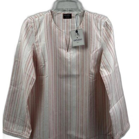 UNTUCKit Women's Striped Durfort Shirt Tunic Long Sleeve Pink Stripe Size 8 - Picture 1 of 3